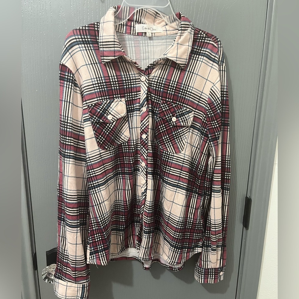 3 womens plad button up Tops. Size L